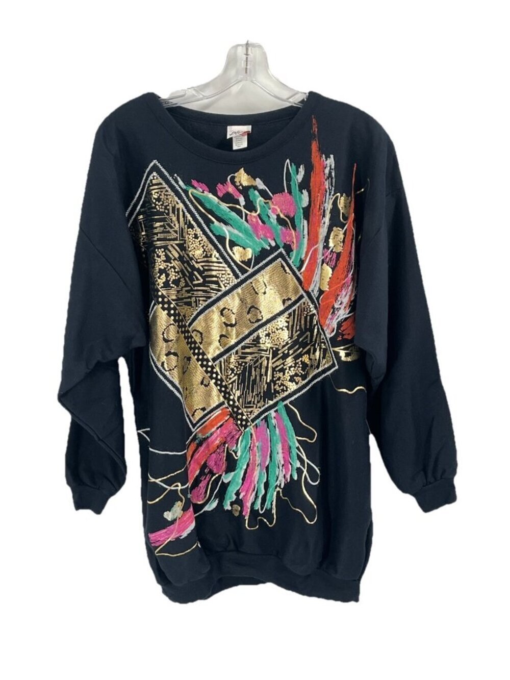 Euro-Vintage Plumo 80s Graphic Sweatshirt Black Sz M Retro Pullover Art-to-Wear